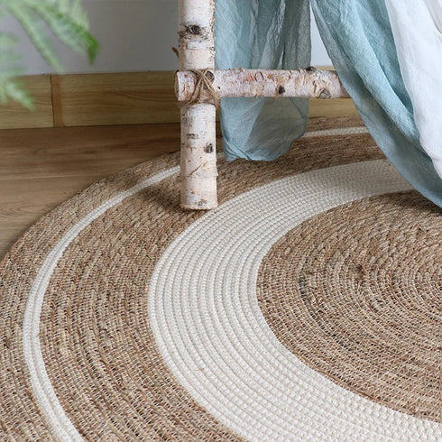Woven Rattan Round Carpet Natural Straw Rug for Living Room Bedroom Floor Mat