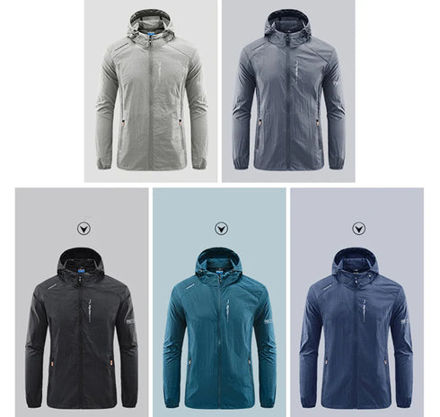 Lightweight Summer Outdoor Windbreaker Jacket for Men - Quick Dry, Sun-Protective, Ideal for Hiking, Fishing, Cycling, and Gym Activities with Hooded Design