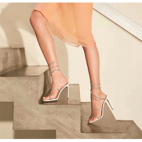 Rhinestone Snake Stiletto Gladiator Sandals For Wedding