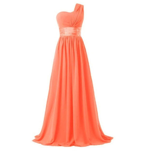 Bridesmaid Dress A Line Chiffon One Shoulder Pleated Back Lace Up Floor Length Wedding Dress