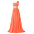 Bridesmaid Dress A Line Chiffon One Shoulder Pleated Back Lace Up Floor Length Wedding Dress
