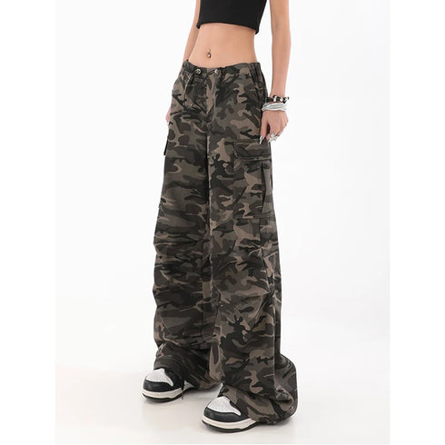 Casual Wide Leg Pants for Women - Y2K Hip-Hop Cargo Overalls with Camouflage Design, Perfect for Fall Outfits and Grunge Style Inspiration