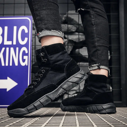 Men's Lightweight Breathable Canvas Ankle Combat Boots for Outdoor Activities