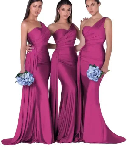 Mermaid Satin Corset Bridesmaid Dress for Wedding Party Gown with Ruched Detailing and Floor Length