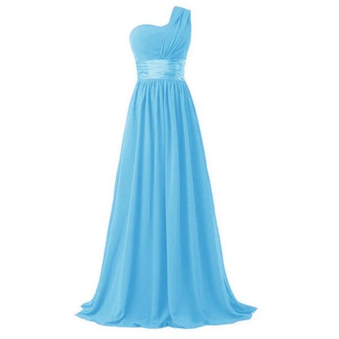 Bridesmaid Dress A Line Chiffon One Shoulder Pleated Back Lace Up Floor Length Wedding Dress