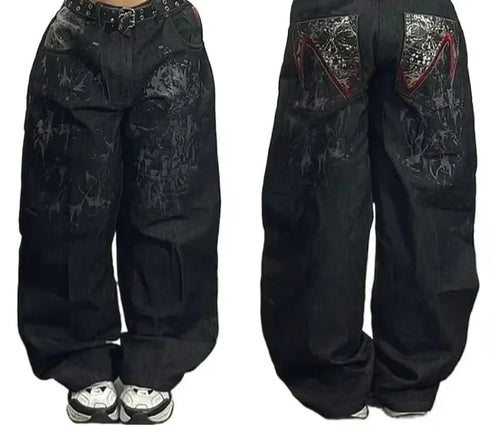 Baggy Jeans Women Wide Leg High Waist Vintage Washed Print Streetwear Casual Everyday Relaxed Fit