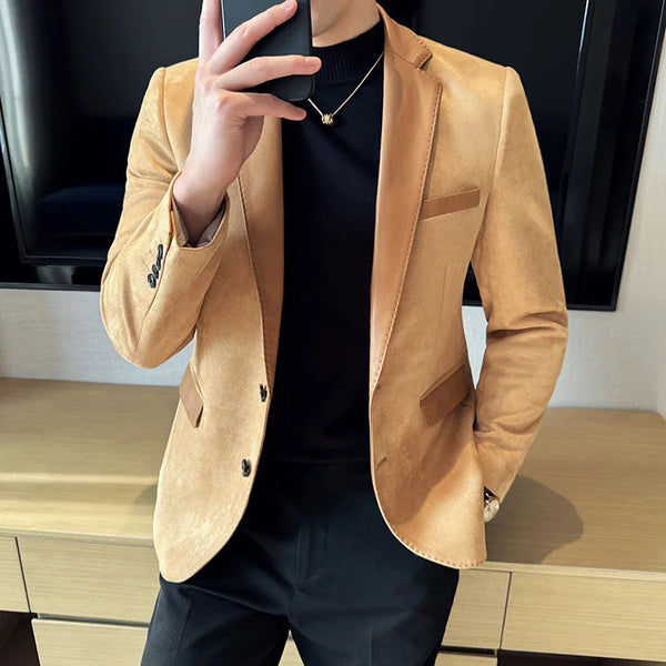 Sophisticated Men's Deer Fur Blazer - Stylish Slim Fit Jacket for Spring Shopping