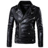 Men's Slim Fit Motorcycle Bomber Leather Jacket with Turn Down Collar and Zipper Pockets for Autumn and Winter Styling