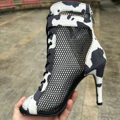 Sexy High Heels Hollow Mesh Sandals for Summer Fashion Comfort Peep Toe Stilettos Jazz Dance Female Shoes Plus Size