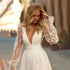 Customized Sexy Wedding Dresses Deep V Neck Long Sleeves Bridal Gowns A-Line Chiffon with Backless Lace