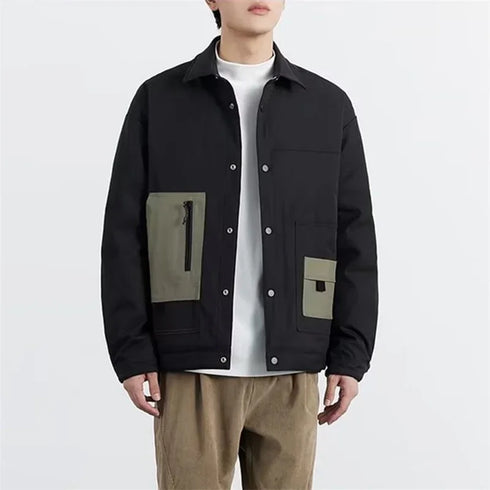 Men's Retro Colorblock Bomber Jacket with Pockets - Casual Autumn Baseball Uniform for Stylish Outfits