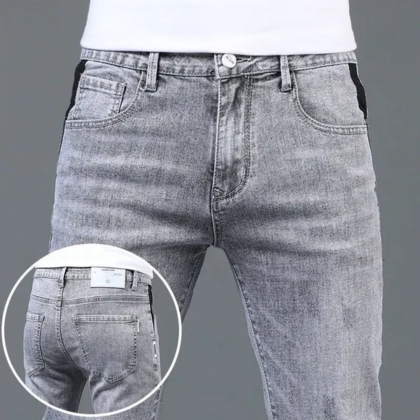 Men's Slim Fit Smoke Gray Jeans - Korean Fashion Leisure Pants