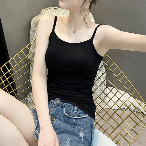 Stylish Women's Sleeveless Black Tank Top - Casual Fitness Camisole for Spring and Summer Wear, Perfect for Active Lifestyle and Everyday Comfort