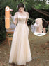 Bridesmaid Dress With Square Neck And Bow Ankle Length Organza With Floral Appliques Bridal Gown Style