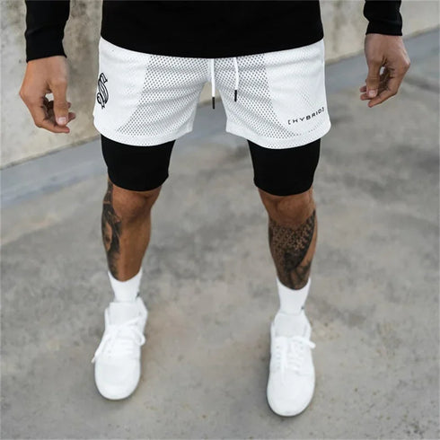 Summer Mesh Sports Shorts Men 2 In 1 Jogging Running Gym Fitness