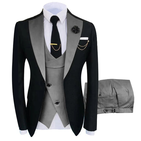 Luxury Men's Tuxedo Suit Set for Special Occasions - Stylish 3-Piece Ensemble with Jacket, Trousers, and Vest for Parties and Weddings