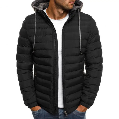 Oversized Men's Detachable Hat Padded Hooded Cardigan with Drawstring - Thick Warm Winter Jacket Outerwear for Casual Style