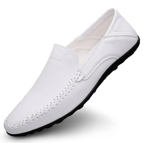 Luxury Genuine Leather Men's Casual Slip-On Loafers, Italian Moccasins, Breathable and Comfortable Boat Shoes in Plus Sizes 46 and 47