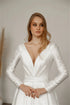 Satin A-Line Long Sleeve Wedding Dress With V-Neck And Lace Up Back, Custom Made Bridal Gown