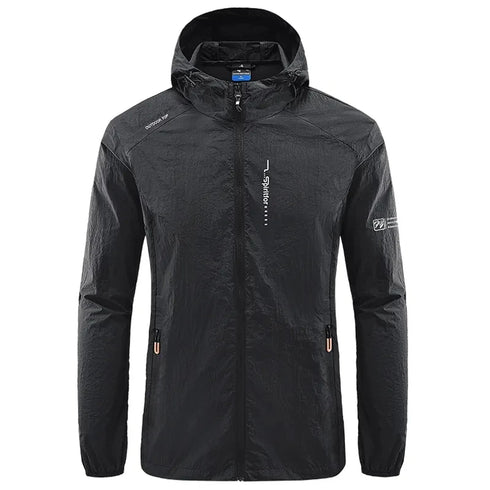 Lightweight Summer Outdoor Windbreaker Jacket for Men - Quick Dry, Sun-Protective, Ideal for Hiking, Fishing, Cycling, and Gym Activities with Hooded Design