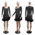 Long Sleeve V Neck Transparent Club Dress with Diamonds