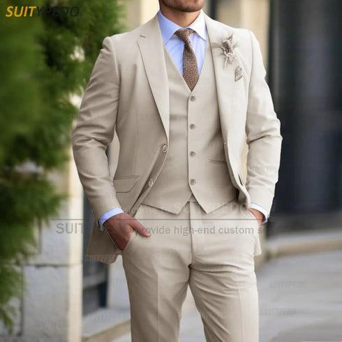 Elegant Three Piece Formal Suit Set for Men Wedding Party Business Attire