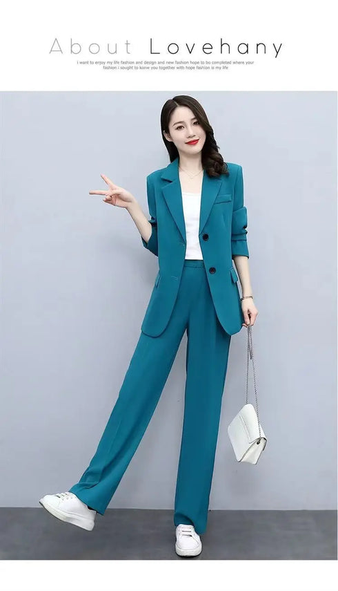 Chic Women's Blazer and Wide Leg Pants 2 Piece Set - Stylish Office Lady Casual Loose Suit Jacket and Trousers Outfit for Spring and Autumn