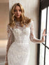 Beautiful Wedding Dresses With Detachable Train O-Neck Long Sleeves Bridal Gowns Lace Appliques
