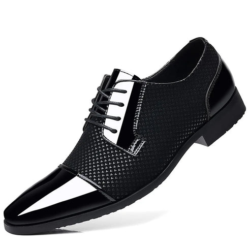 Classic Men's Oxfords Patent Leather Lace-Up Formal Shoes with Pointed Toe