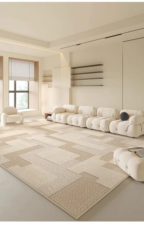 Geometric Cream Carpet Large Size Area Rug for Living Room Luxury Home Decoration Non-Slip Easy to Clean
