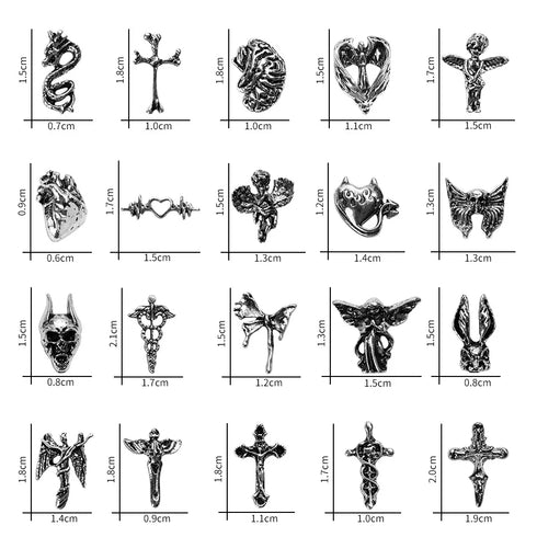 20pcs Gothic Punk Halloween Nail Art Charms - 3D Alloy Decorations Featuring Retro Angels, Ghosts, and Crosses for DIY Manicure Accessories