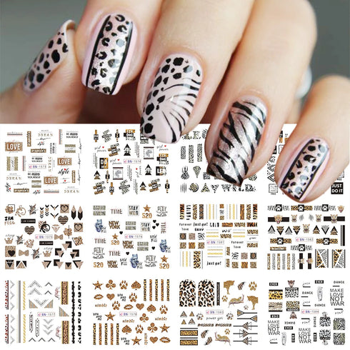 Animal Print Water Nail Decals - Cow and Leopard Designs for Stunning Winter Manicure - 12 Unique Patterns for Creative Nail Art