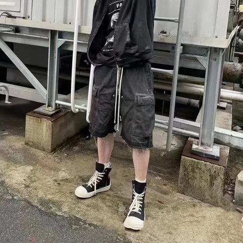 Ro Style Ribbons Streetwear Multi-pockets Cargo Shorts for Men
