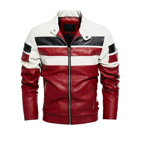 Stylish Men's Motorcycle Slim Fleece Leather Jacket for Spring and Autumn Outdoor Biking Fashion