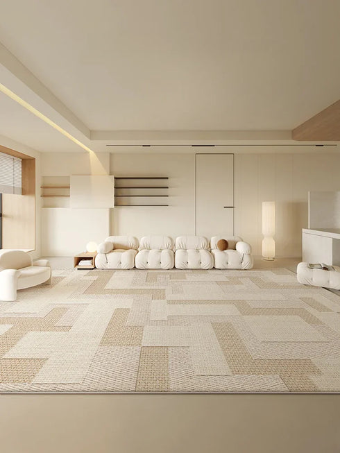 Geometric Cream Carpet Large Size Area Rug for Living Room Luxury Home Decoration Non-Slip Easy to Clean