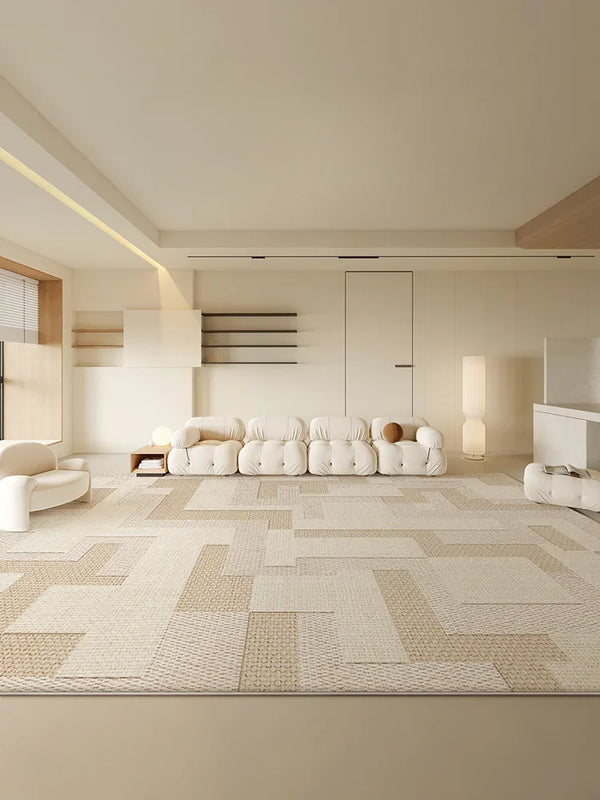 Geometric Cream Carpet Large Size Area Rug for Living Room Luxury Home Decoration Non-Slip Easy to Clean
