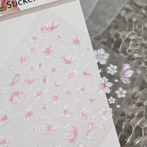 Adorable Pink Christmas Nail Art Stickers with Shiny Shells, Cute Snowflakes, Stars, and Wreaths - 5D Embossed Nail Decorations for Festive Nail Designs