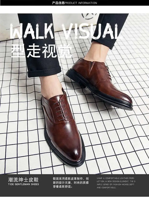 Men's Casual Business Formal Oxford Shoes - Low Top Pointed Toe Leather Wedding and Office Shoes for Spring and Autumn
