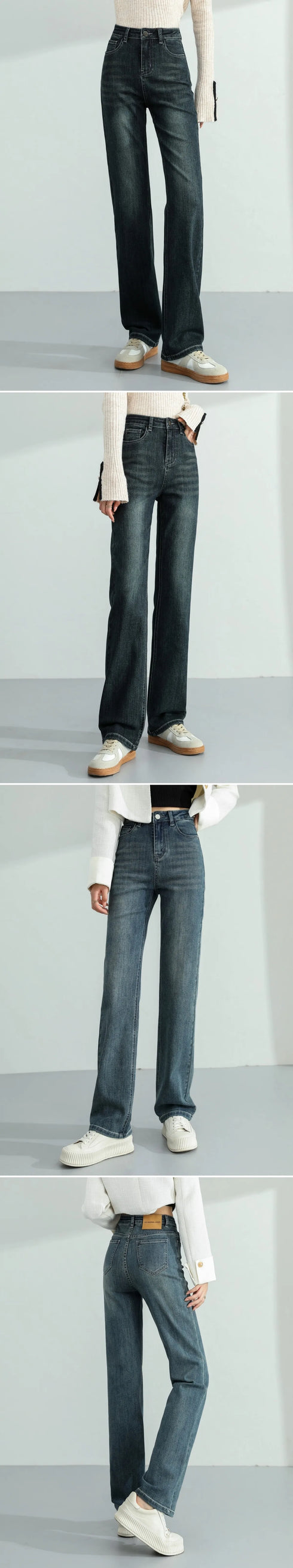 Vintage Y2K High Waist Straight Leg Denim Jeans for Women's Fall Outfits - Soft Cotton Elastic Full Length Streetwear Pants