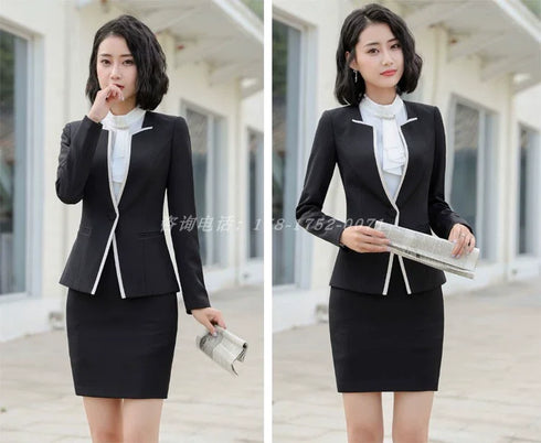 Elegant Long Sleeve One Button Business Suit for Women - Stylish Office Lady Attire for Formal Events and Professional Settings