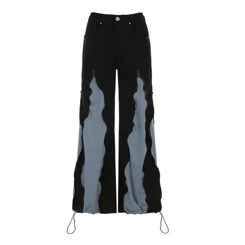 Baggy Cargo Jeans For Women With Distinctive Stitching And Washed Denim Look For Streetwear And Hip Hop Style