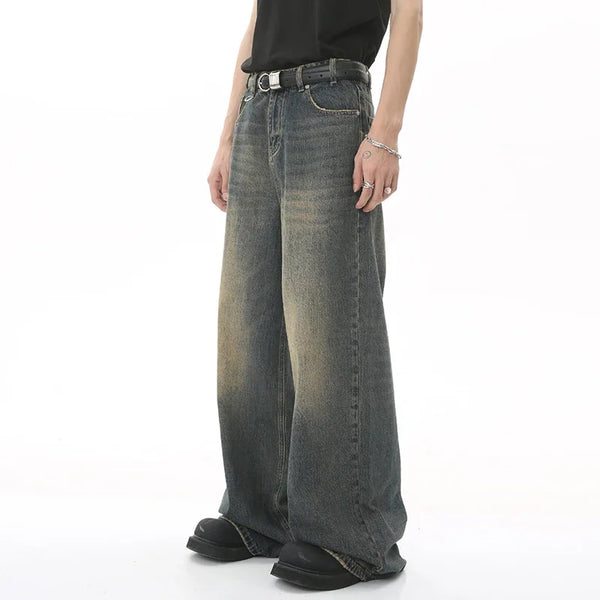 Male Jeans Straight Casual Loose Wide Leg Trousers Denim Pants