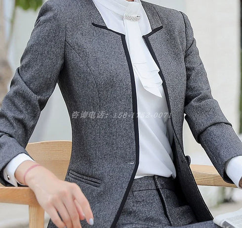Elegant Long Sleeve One Button Business Suit for Women - Stylish Office Lady Attire for Formal Events and Professional Settings