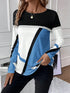 Casual Women's Geometric Print Long Sleeve T-Shirt Loose Fit O-Neck Tee