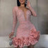 Long Sleeve V Neck Transparent Club Dress with Diamonds