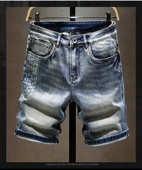 Summer Men's Stretch Short Jeans Casual Slim Fit Denim Shorts