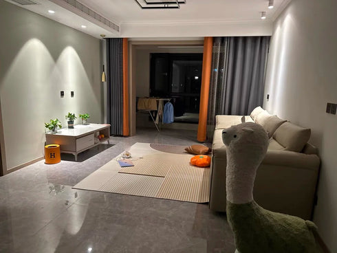 Minimalist Beige Art Stripe Carpet Soft Large Area Rug for Bedroom and Living Room Decor