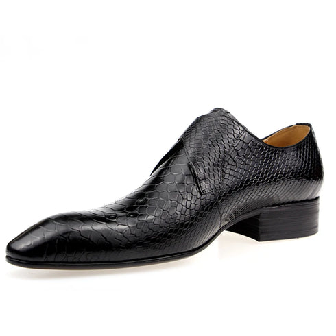 Snake Print Cowhide Leather Brogue Shoes for Men: Elegant Style for Wedding, Party & Office
