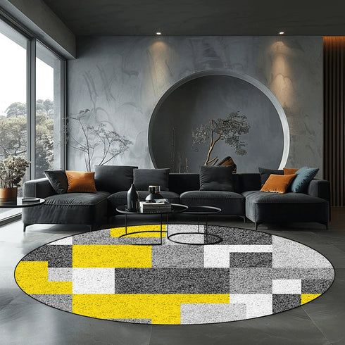 Geometric Round Carpet for Living Room Modern Luxury Home Decor Area Rug Non-Slip Mat