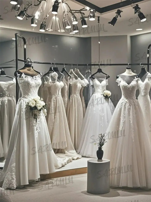 Graceful Floral A Line Wedding Dress with Sheer Back Gown